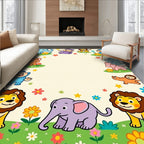 Playful Animals and Flowers Border Rug