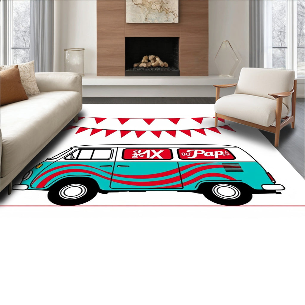 Retro Turquoise Red Wave Van Rug