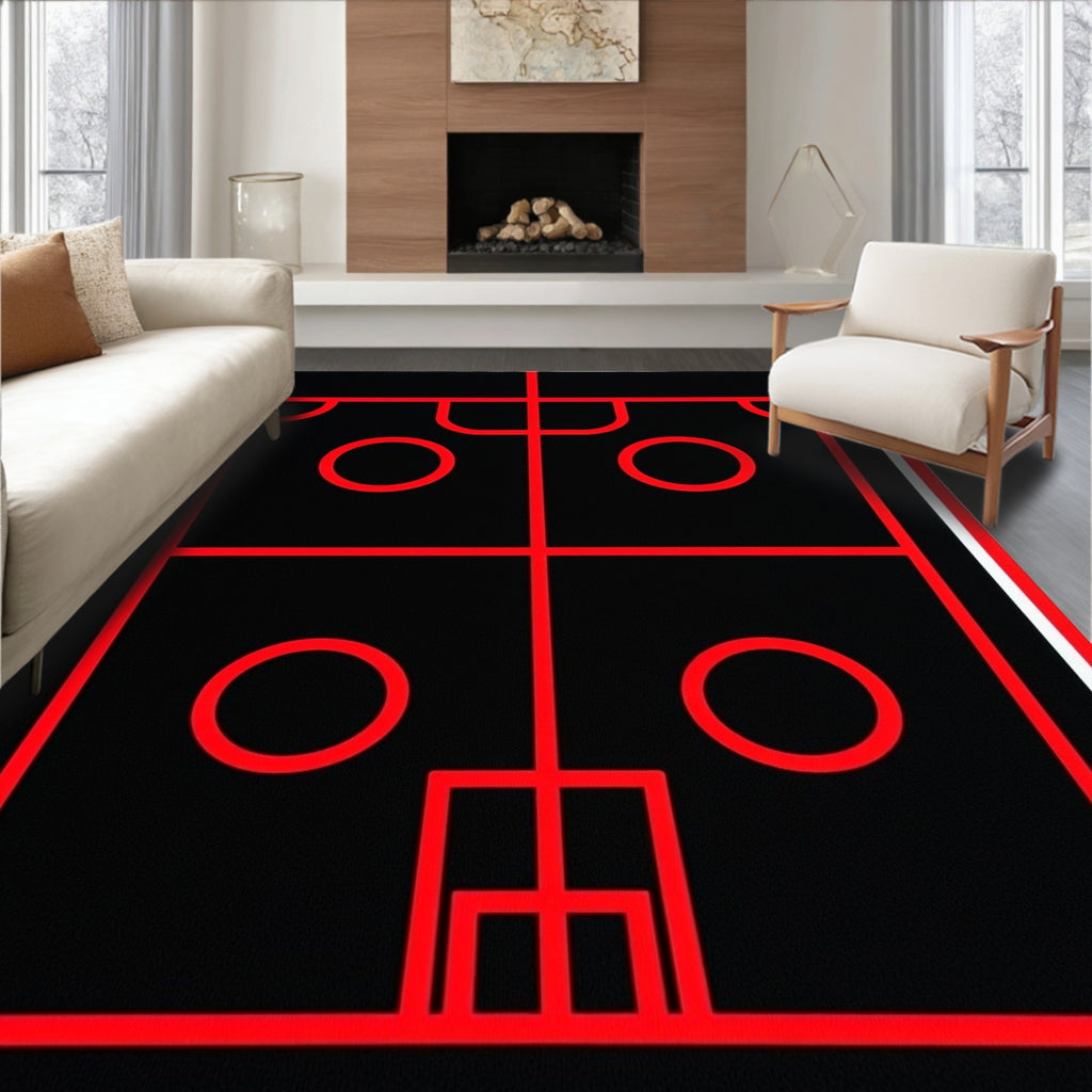 Bold Black Red Geometric Abstraction Rug