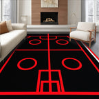 Bold Black Red Geometric Abstraction Rug