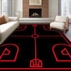 Bold Red Futuristic Geometric Grid Rug