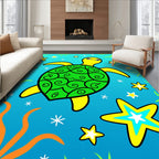 Bright Yellow Cartoon Turtle Swirl Shell Rug