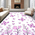 Whimsical Pink Butterfly Floral Meadow Rug