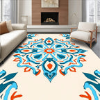 Vibrant Orange Blue Mandala Symmetry Rug