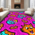 Whimsical Pink Orange Blue Cartoon Cats Rug