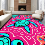 Bright Pink Turquoise Sea Turtle Swirl Rug