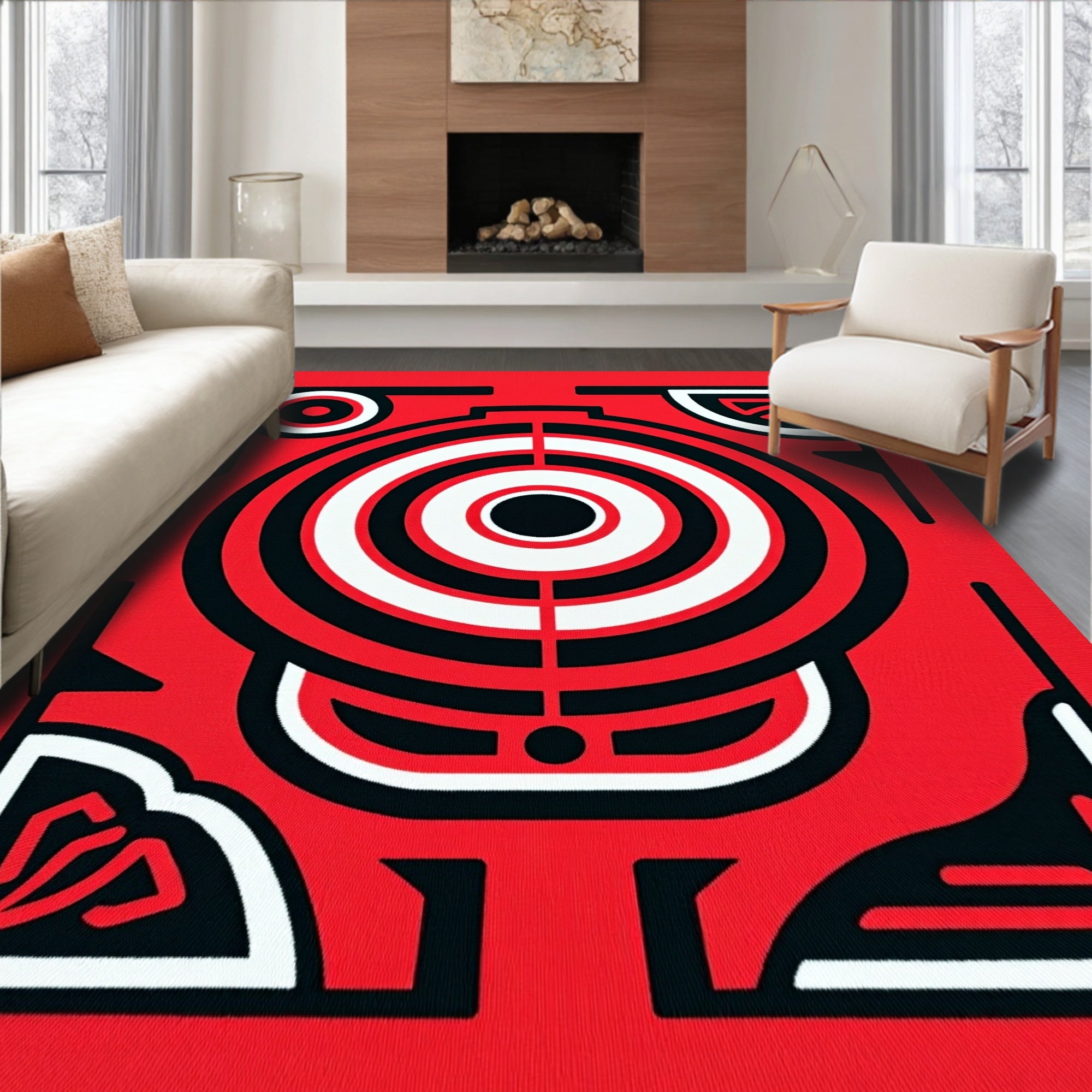 Bold Red Target Abstract Round Rug