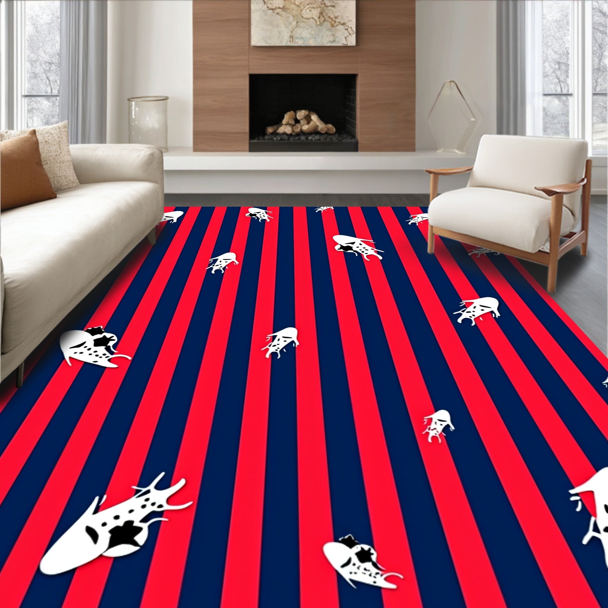 Bold Crimson and Navy Stripe Spirit Rug