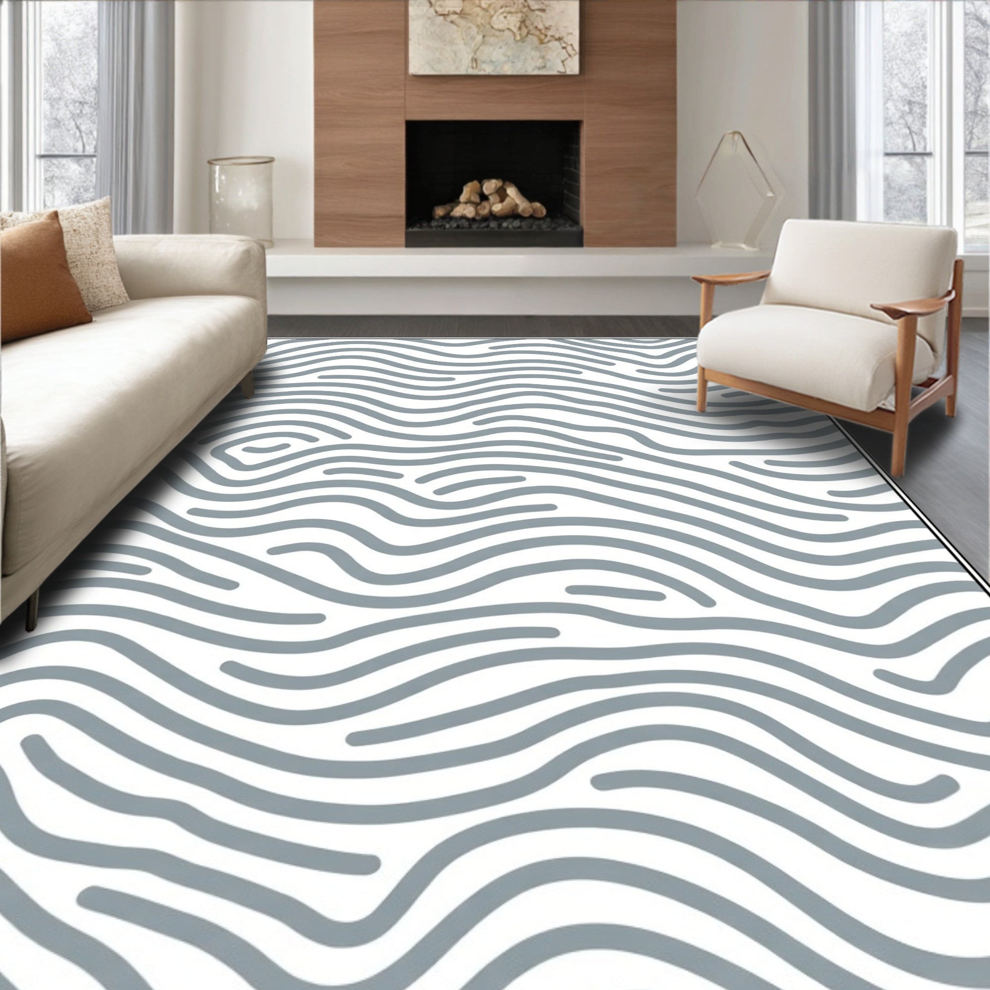 Gray Wavy Lines Abstract Texture Rug