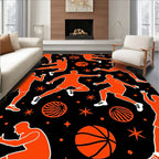Dynamic Orange Basketball Players Action Rug