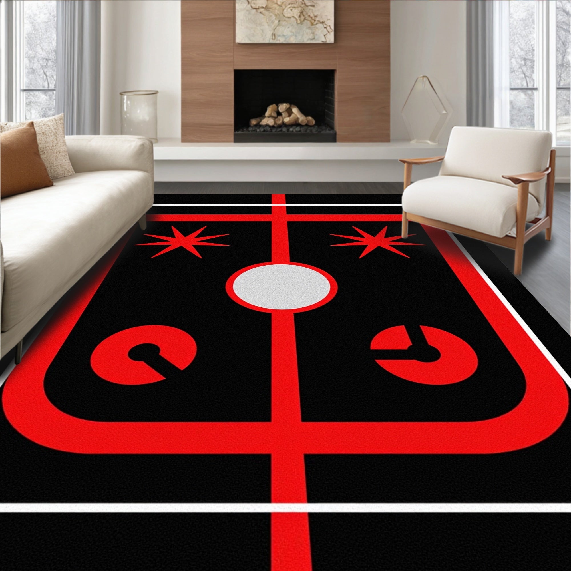 Bold Red Abstract Space Game Rug