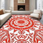 Vibrant Red Mandala Floral Burst Rug