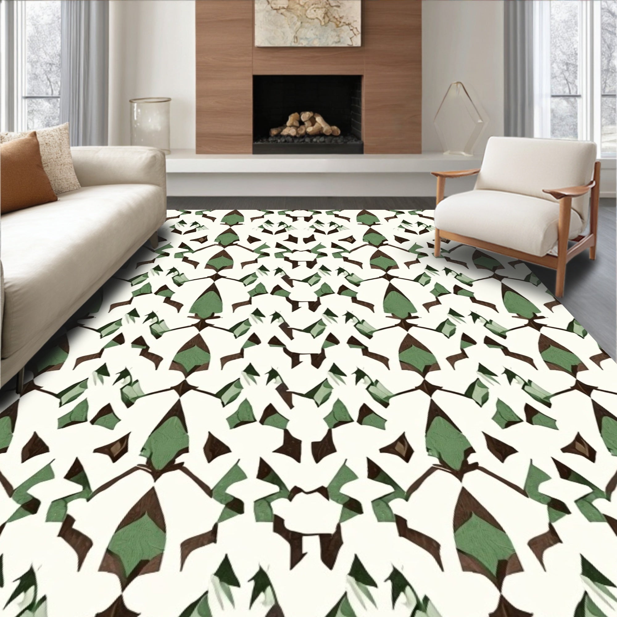 Earthy Green Abstract Geometric Arrangement Rug