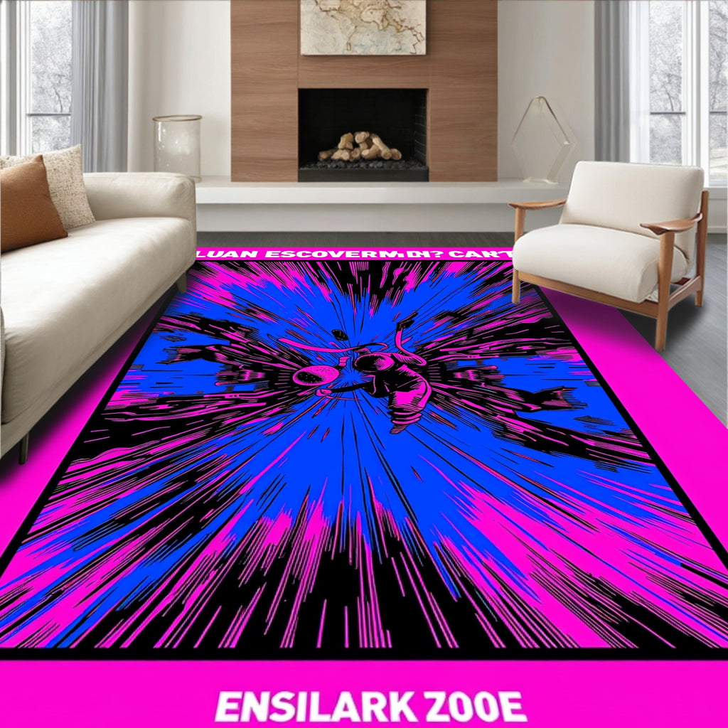 Electric Blue Pink Burst Astronaut Rug