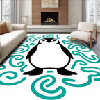 Whimsical Teal Penguin Swirls Rug