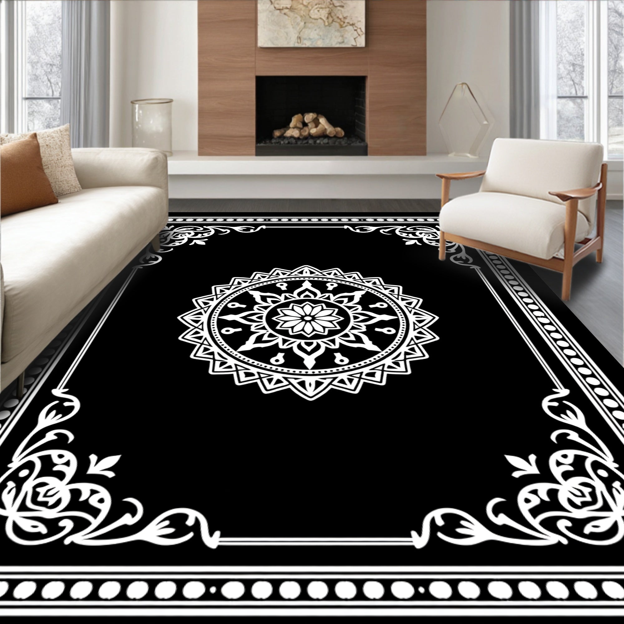 Elegant White Mandala Frame Rug