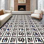 Retro Glitch Text Collage Red Blue Rug