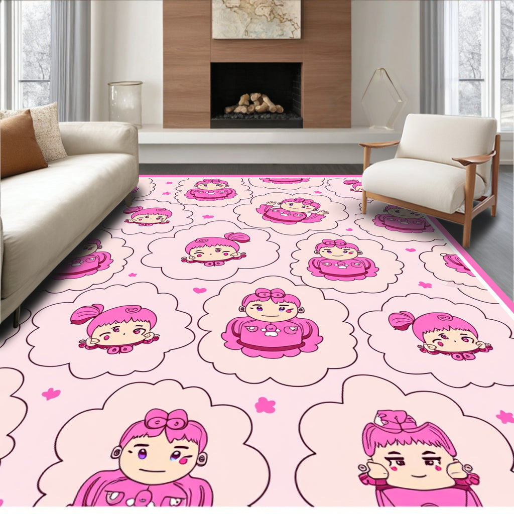 Pink Kawaii Girl Cloud Collage Rug