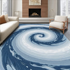 Deep Blue Swirling Feather Medallion Rug