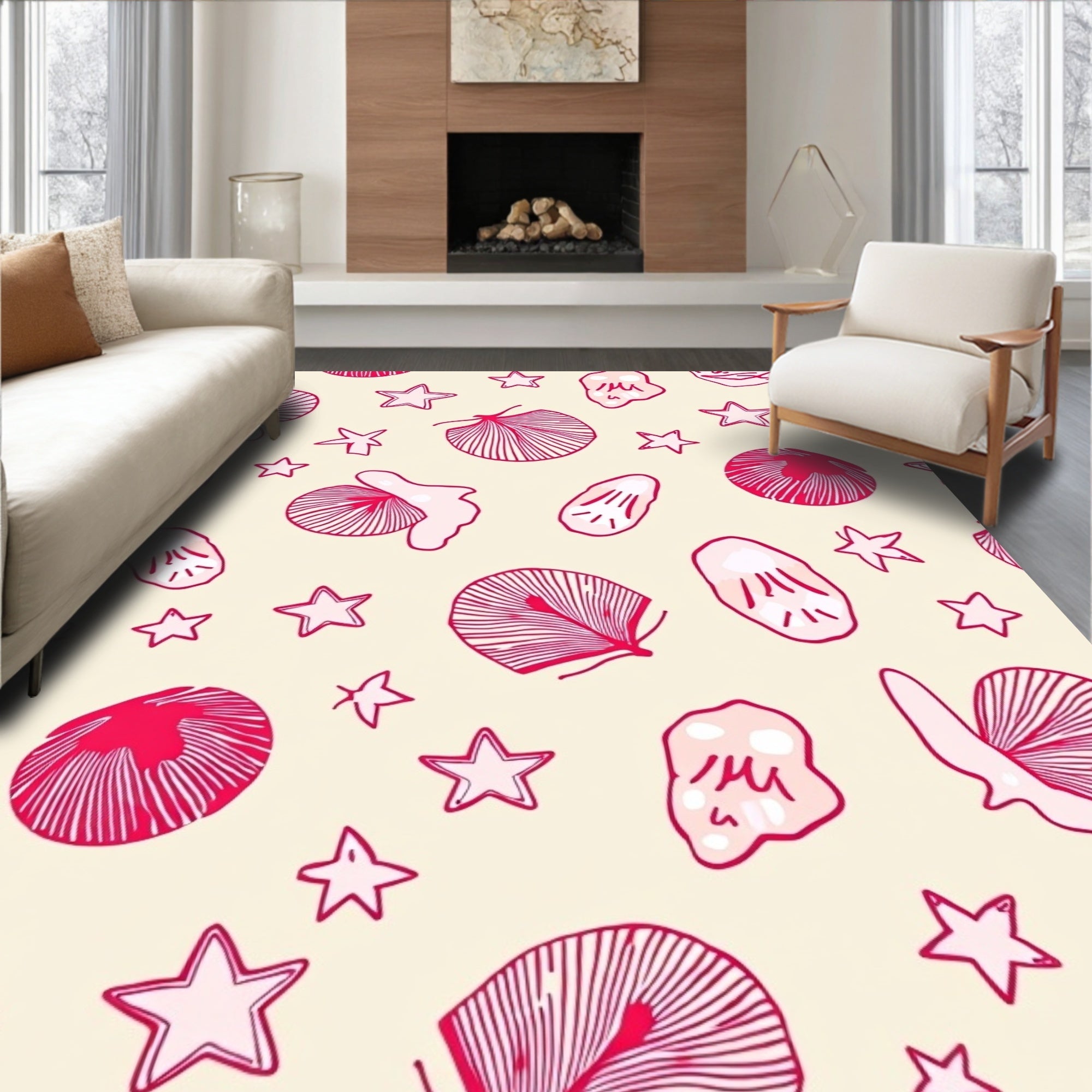 Pink Seashell Star Scatter Rug