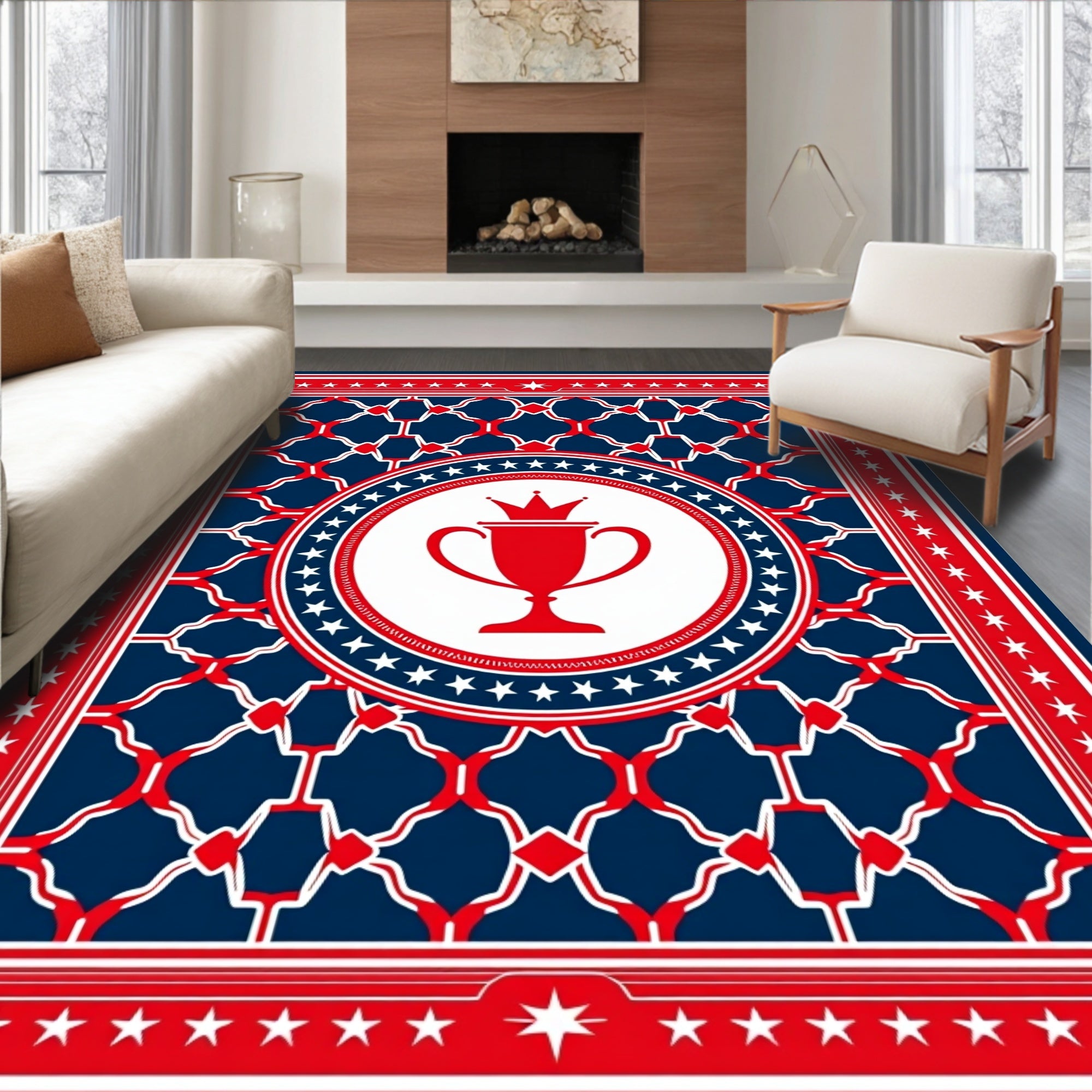 Red White Blue Victory Trophy Medallion Rug