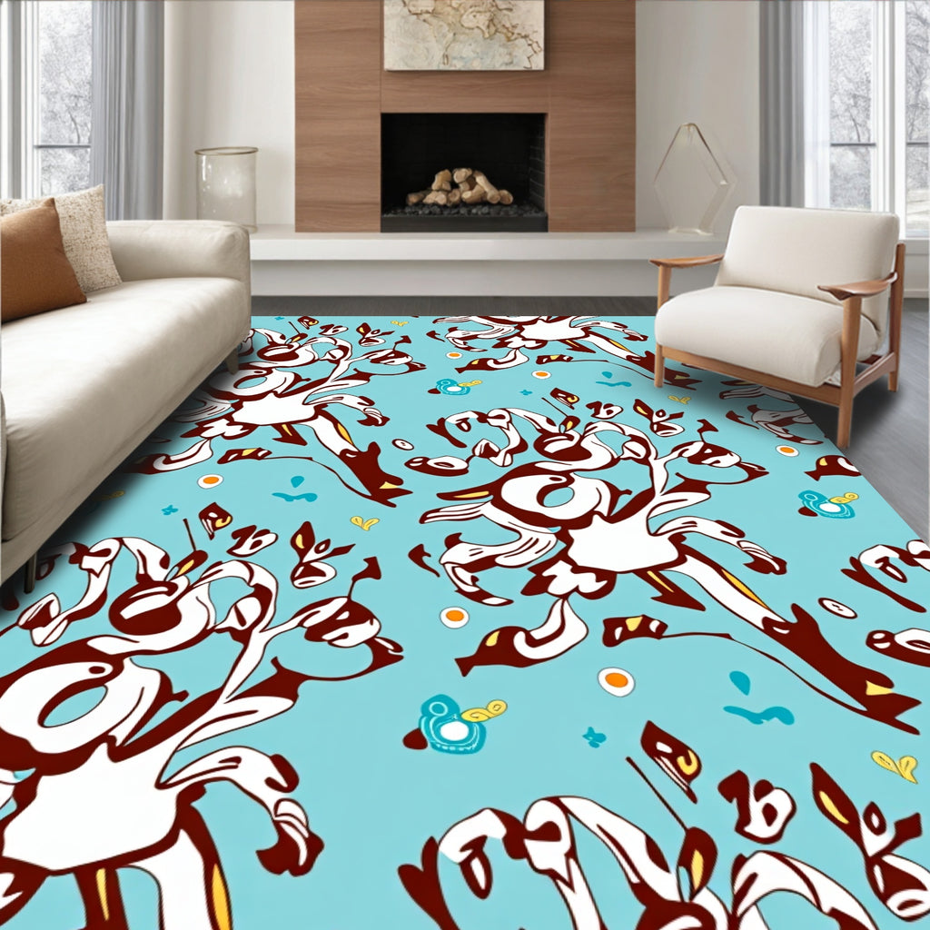 Whimsical Blue Floral Whirling Forms Rug