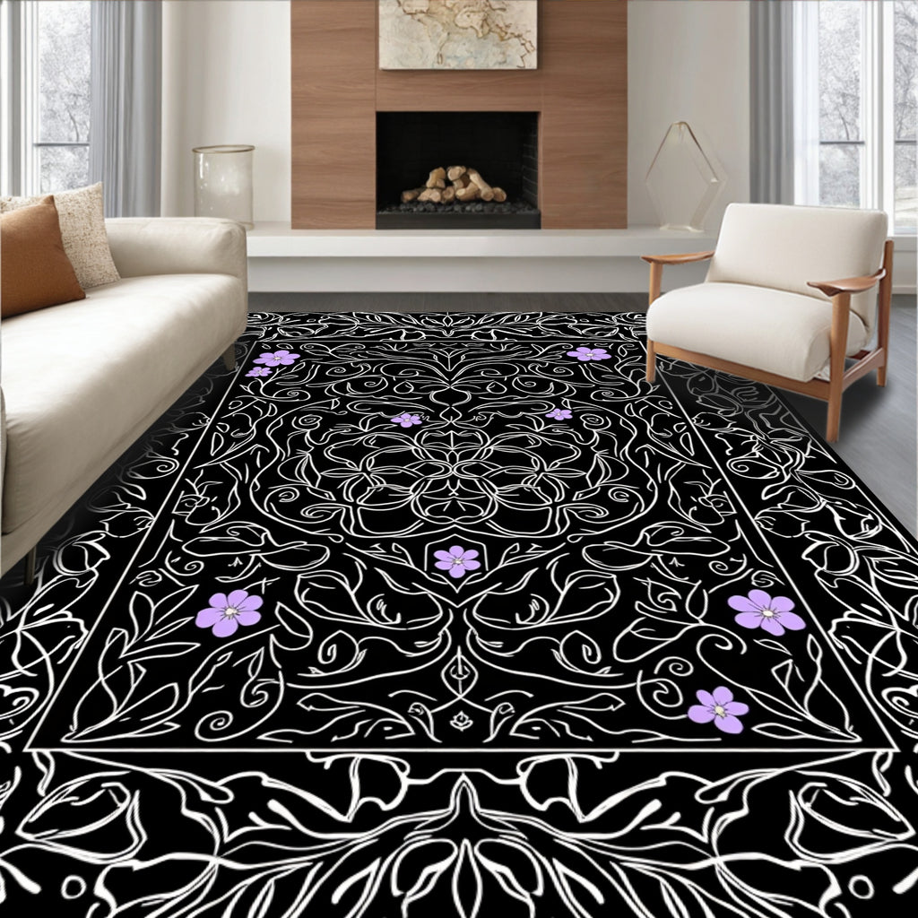 Elegant Violet Floral Vine Medallion Rug