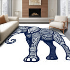 Navy Blue Tribal Elephant Swirl Art Rug