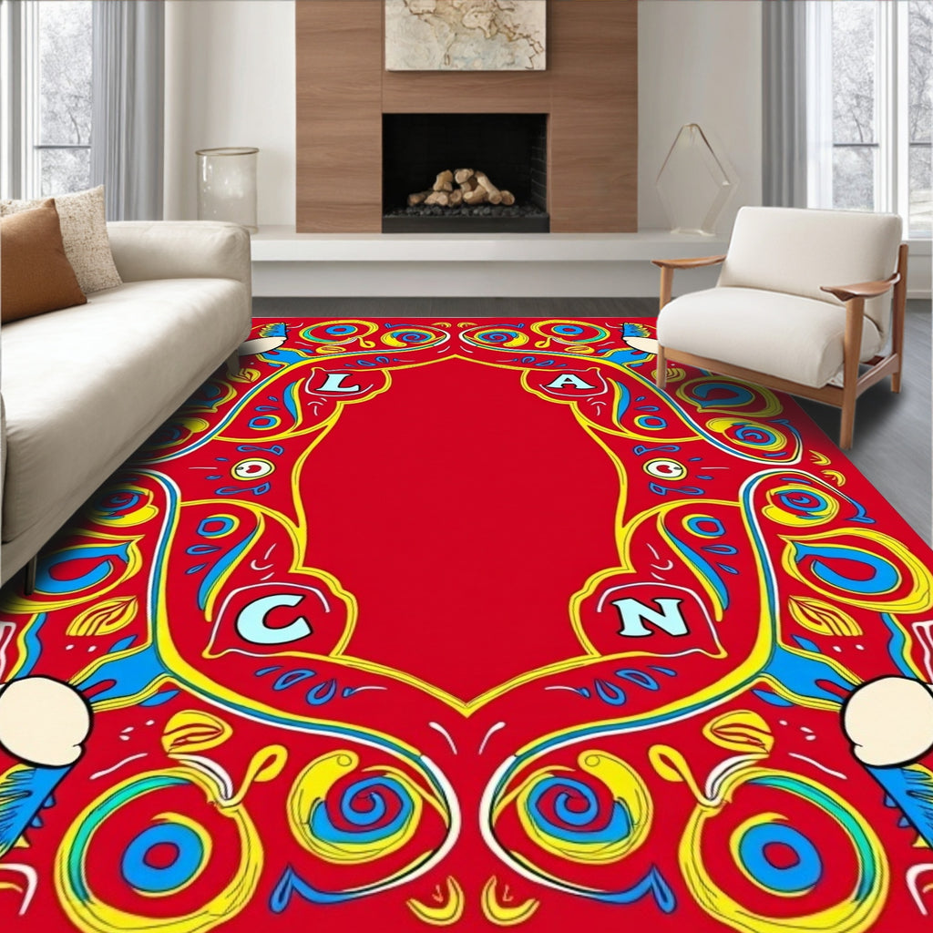 Bold Red Floral Swirl Medallion Rug