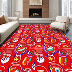 Whimsical Red Abstract Character Collage Rug