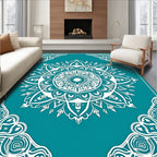 White Teal Mandala Floral Ornament Rug