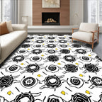 Whimsical Black Rose Swirl Yellow Square Rug