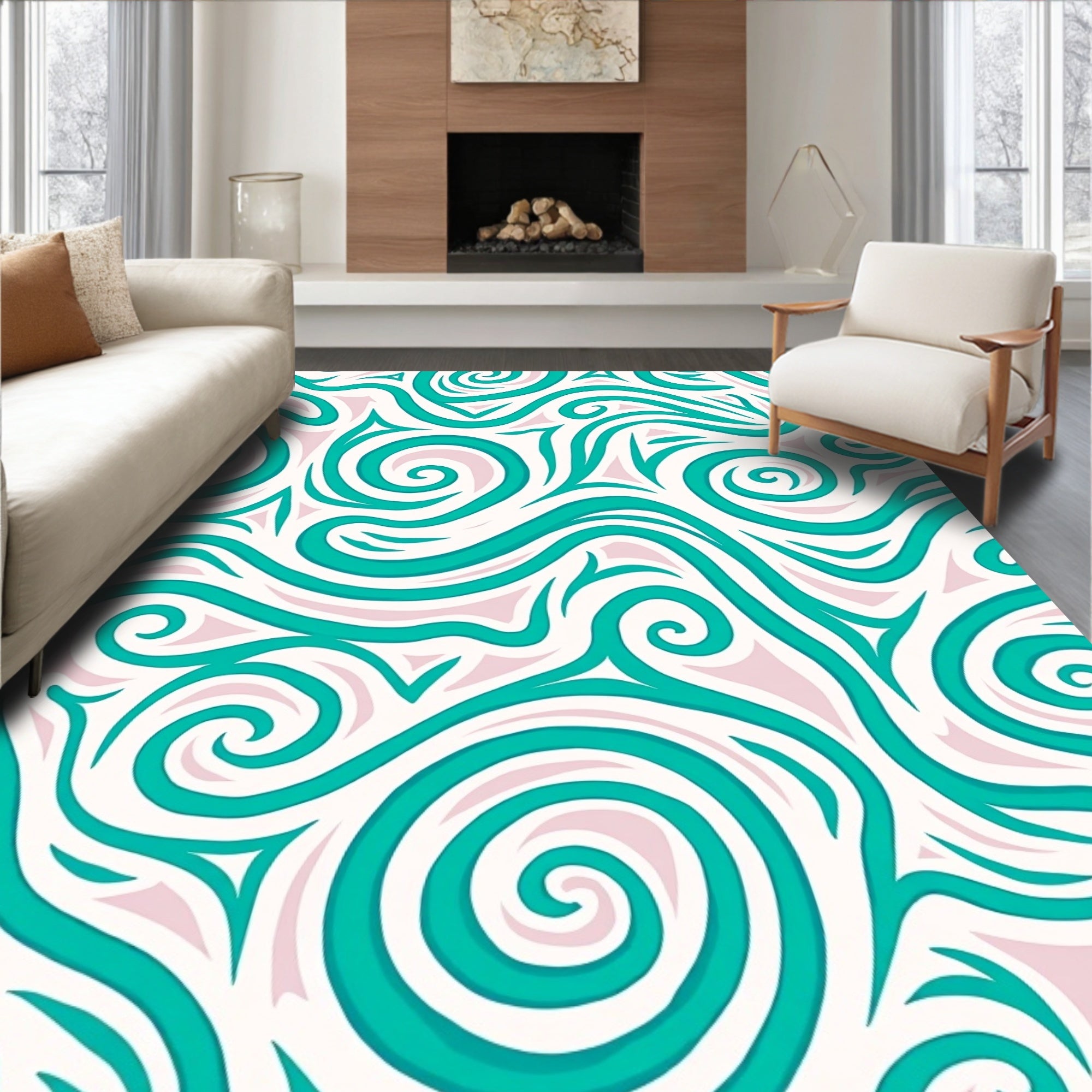 Teal Swirl Abstract Organic Rug