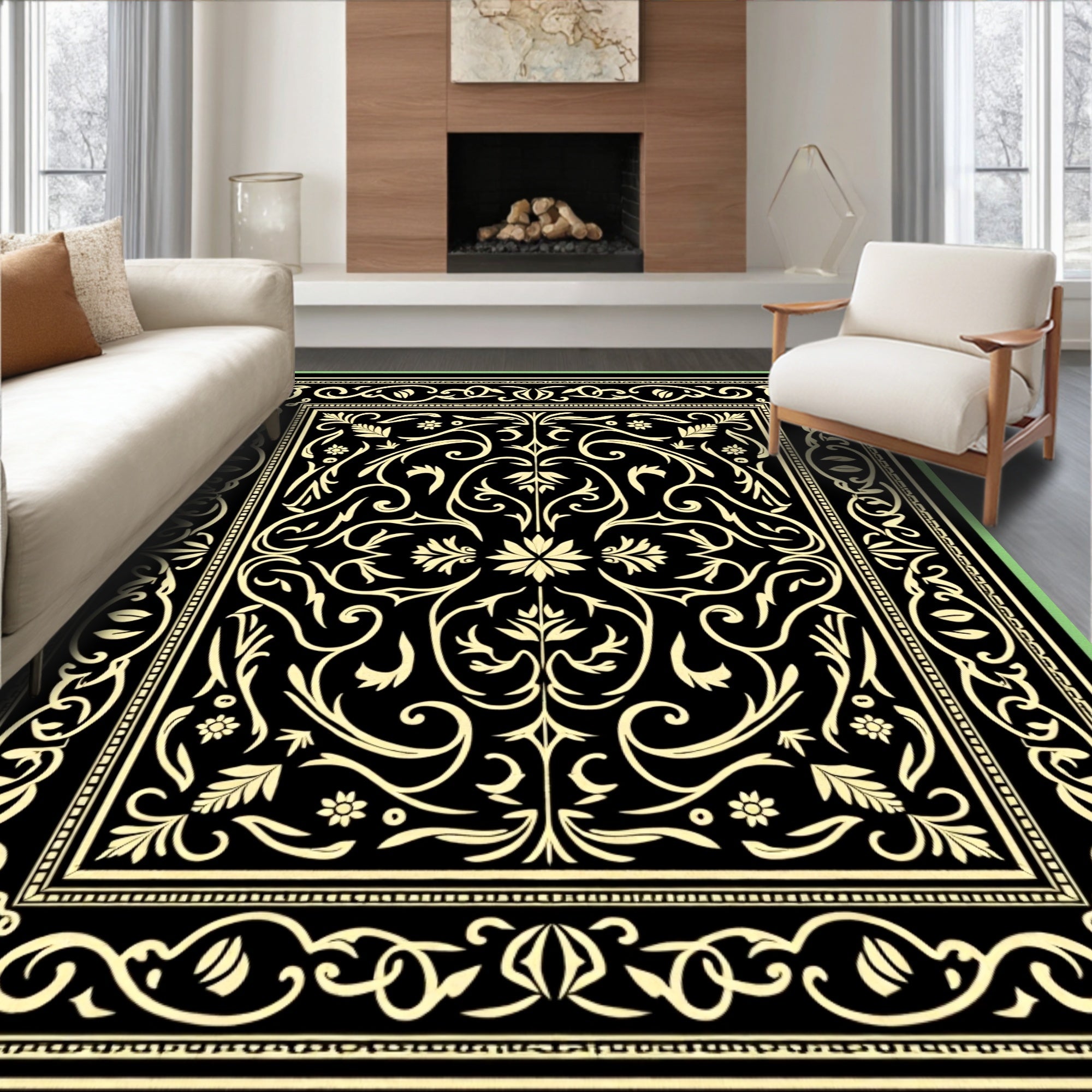 Black Gold Floral Arabesque Ornament Rug