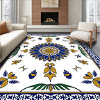 Royal Blue Yellow Floral Medallion Border Rug