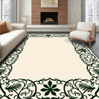 Dark Green Floral Leaf Border Rug