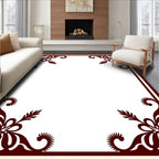 Deep Crimson Floral Border Accent Rug