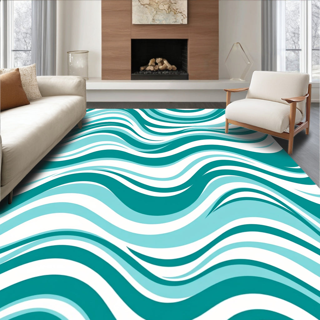Ocean Blue Abstract Wave Rug
