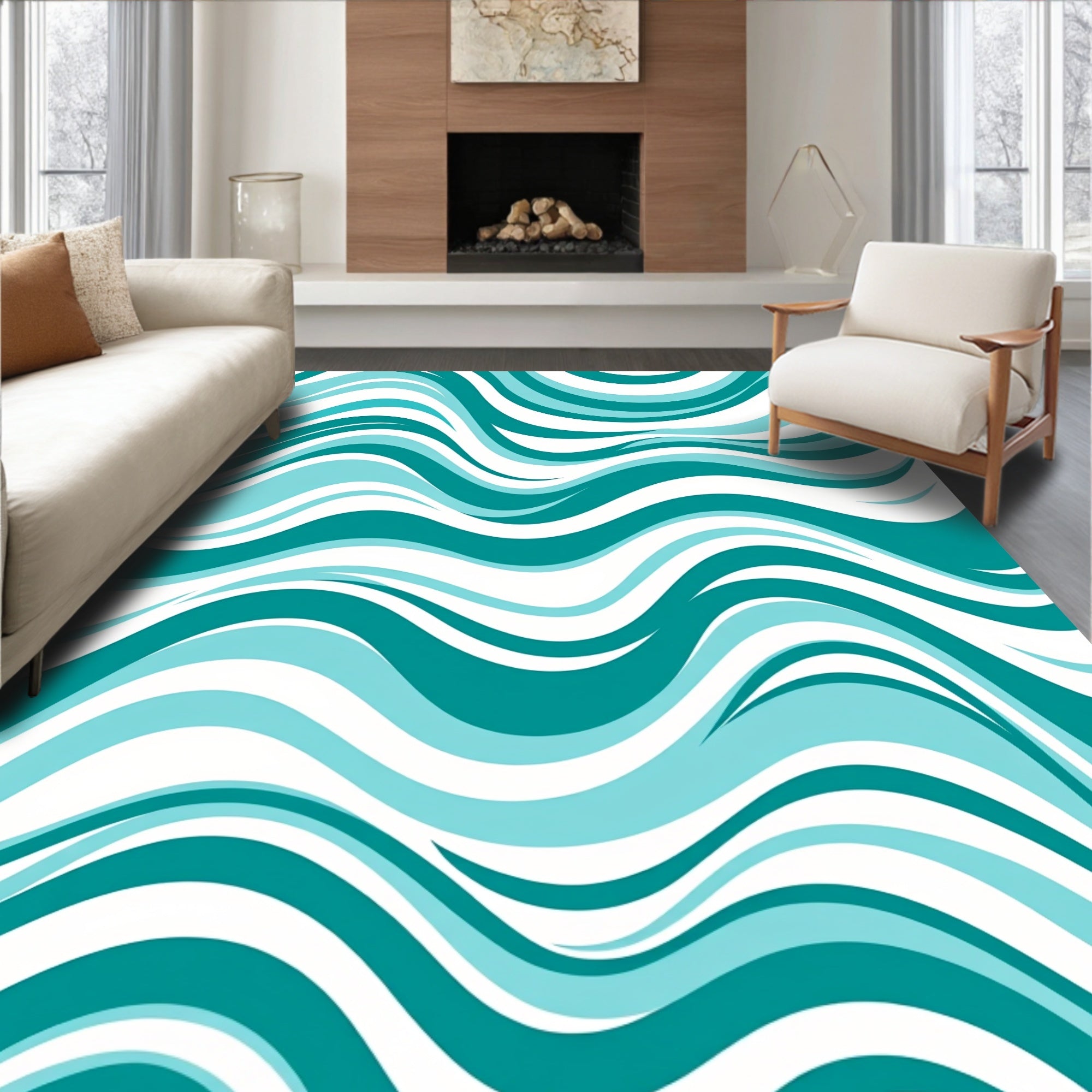Ocean Blue Abstract Wave Rug
