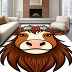 Whimsical Highland Cow Floral Wreath Rug