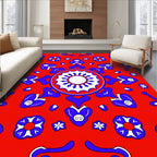 Crimson Blue Floral Mandala Medallion Rug