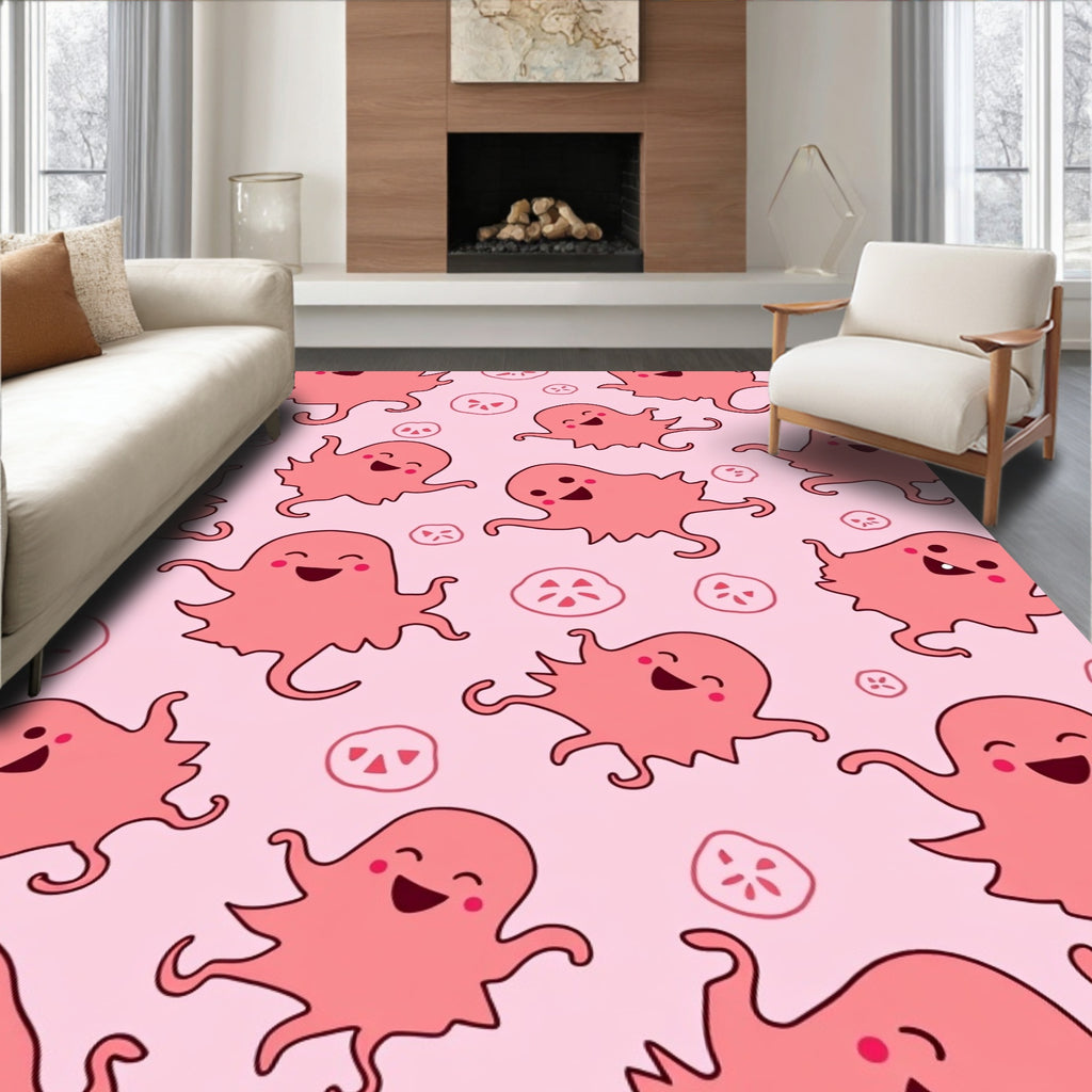 Playful Pink Octopus Galaxy Tapestry Rug