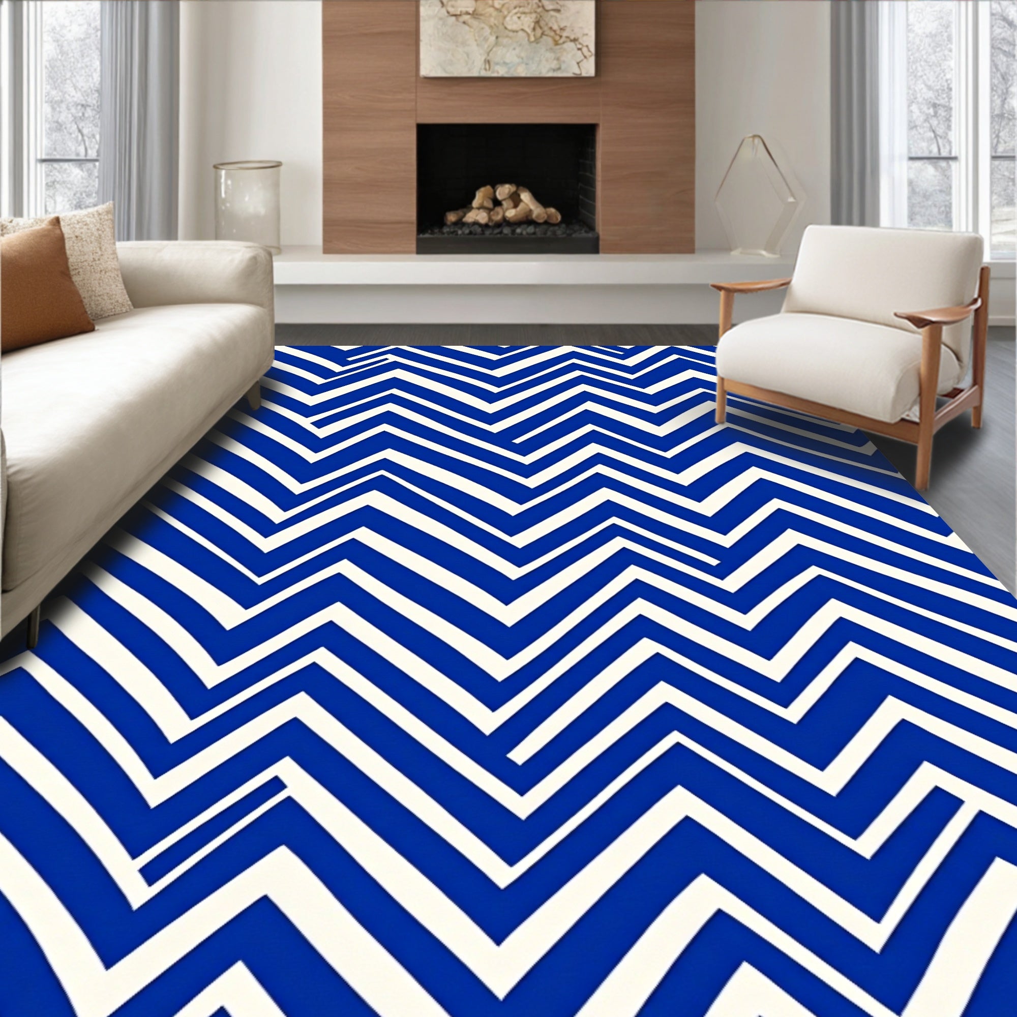 Bold Blue White Zigzag Accordion Rug