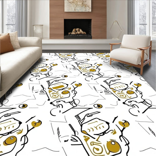 Abstract Cubist Face Gold Line Rug