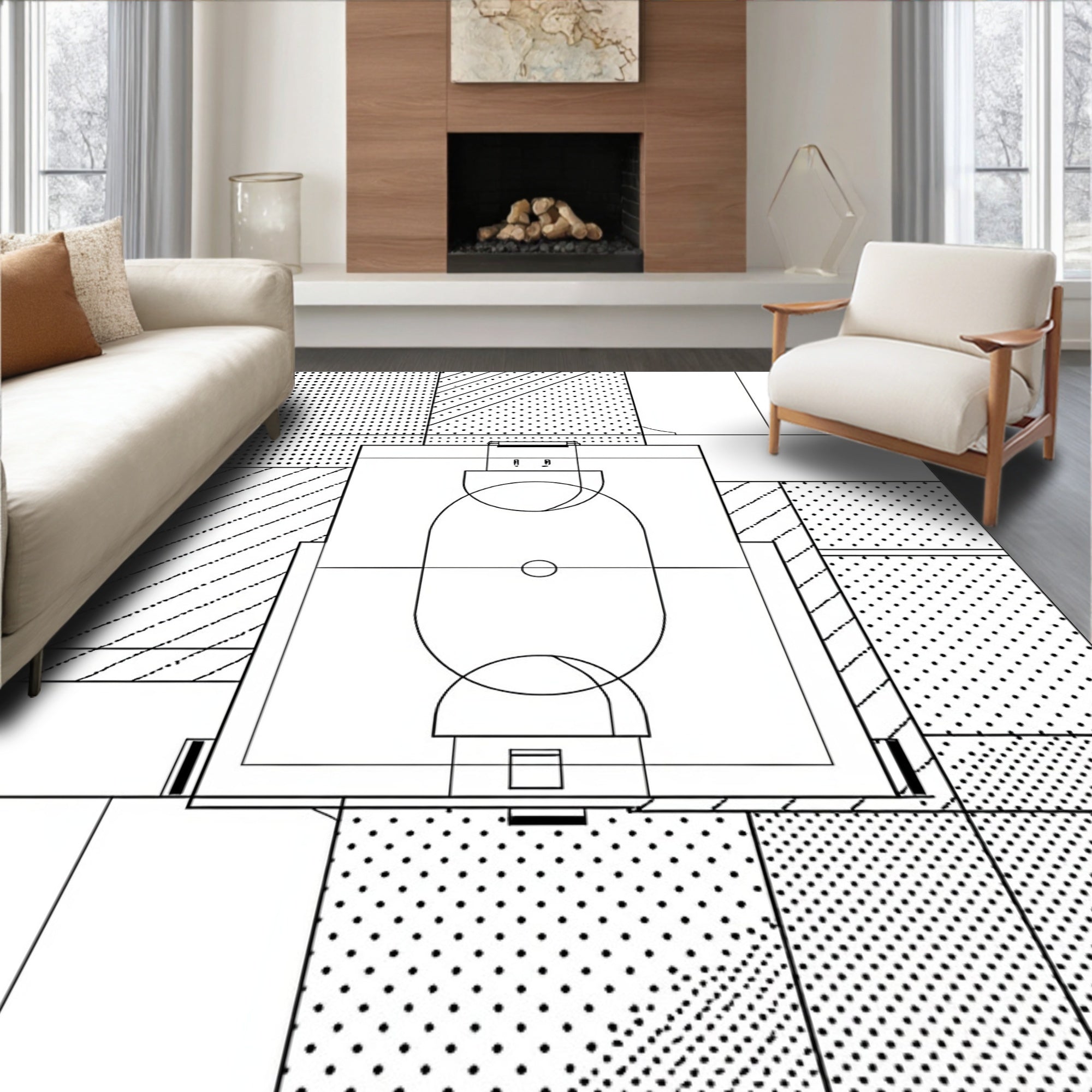 Black White Patchwork Court Halftone Rug