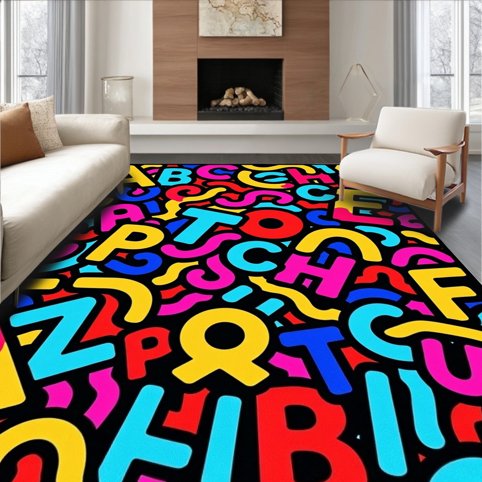 Vibrant Alphabet Collage Fun Rug