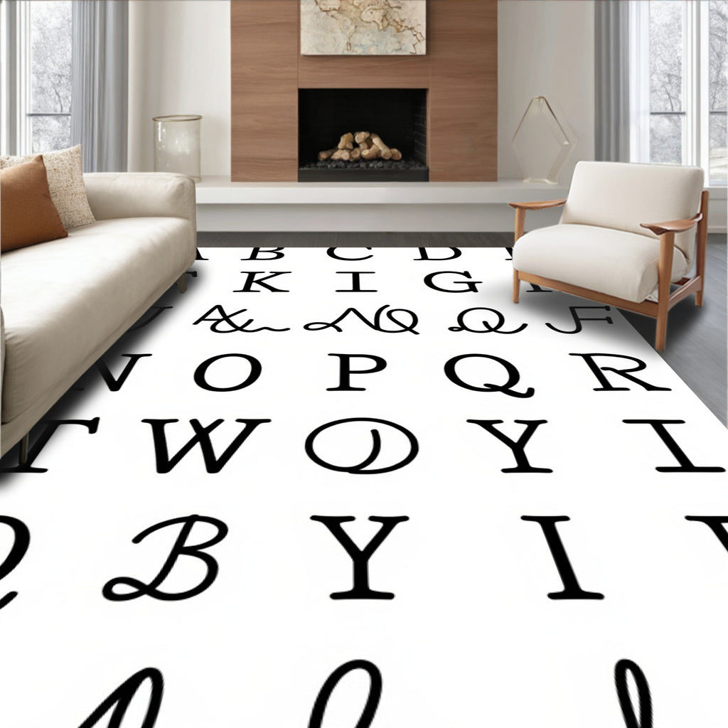 Classic Alphabet Black and White Grid Rug