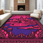 Vibrant Pink Castle Landscape Border Rug