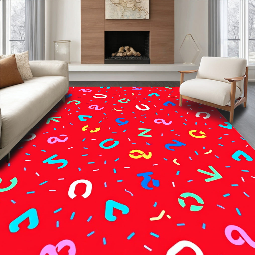 Playful Red Alphabet Sprinkle Rug