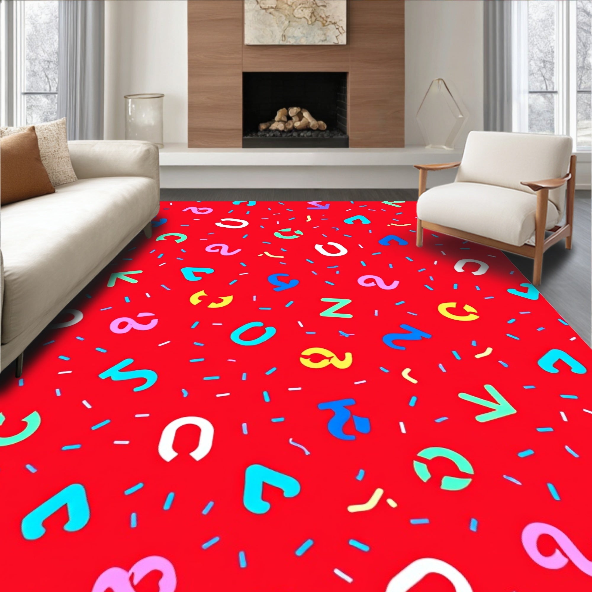 Playful Red Alphabet Sprinkle Rug